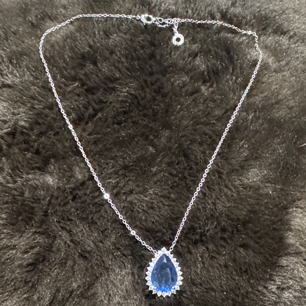 Silver Necklace with Blue Teardrop Pendant